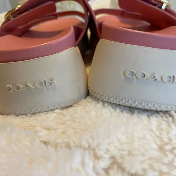 COACH Bubblegum Leather 2 Strap Slide Sandals - Picture 2 of 8